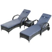 Boxed Outsunny 3 Pieces Rattan Sun Loungers, Garden Wicker Wheeling Recliner , PE Rattan Lounge