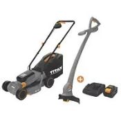 Titan 18V EXT Brushless Cordless Lawnmower & Grass Trimmer Set (LOC: SR9(2.13)-OP712 - 1LP)