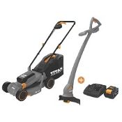 Titan 18V TXP Brushless Cordless Lawnmower & Grass Trimmer Set (LOC: SR9(2.14)-OP716 - 1LP)