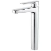 Boxed Swirl Caldew Silver 301mm Tall Round Head Mono Basin Mixer Tap With Clicker Waste (LOC: SR2.