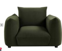 Boxed Gianni Armchair, Moss Green Velvet. RRP £619.99. The low profile design and plumped cushion