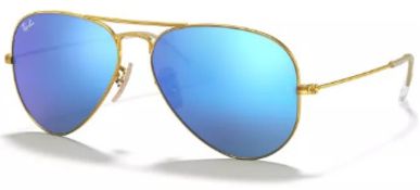 NEW & PACKAGED RAY-BAN Aviator Large Metal Sunglasses - GUNMETAL WITH GREEN MIRROR BLUE LENSES.
