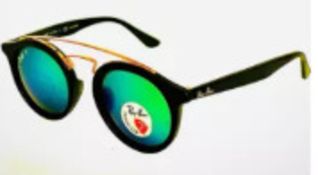 NEW & PACKAGED RAY-BAN Gatsby Sunglasses - BLACK ON ARISTA WITH GREY MIRROR GREEN LENSES. RRP £