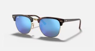 NEW & PACKAGED RAY-BAN Clubmaster Flash Sunglasses - TORTOISE WITH BLUE MIRROR LENSES. RRP £174. (