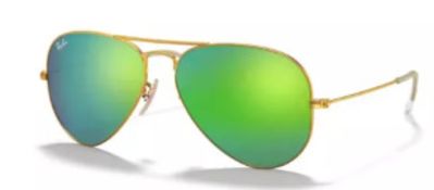 NEW & PACKAGED RAY-BAN Aviator Large Metal Sunglasses - ARISTA WITH GREEN MIRROR GREEN LENSES.