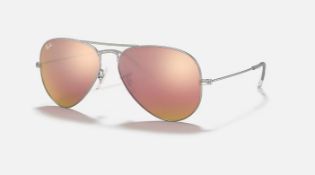 NEW & PACKAGED RAY-BAN Aviator Flash Sunglasses - GOLD WITH PINK MIRROR LENSES. RRP £174. (Cart1