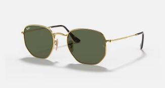 NEW & PACKAGED RAY-BAN Hexagonal Sunglasses - GOLD WITH GREEN CLASSIC LENSES. RRP £155. (Cart2