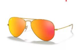 NEW & PACKAGED RAY-BAN Aviator Large Metal Sunglasses - MATTE ARISTA WITH GREEN MIRROR ORANGE