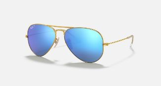 NEW & PACKAGED RAY-BAN Aviator Mirror Sunglasses - SILVER WITH BLUE MIRROR LENSES. RRP £174. (
