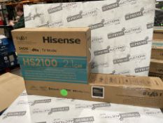 BOXED Hisense HS2100 2.1 Soundbar with Wireless Subwoofer - Black RRP £159. Pump up the bass with