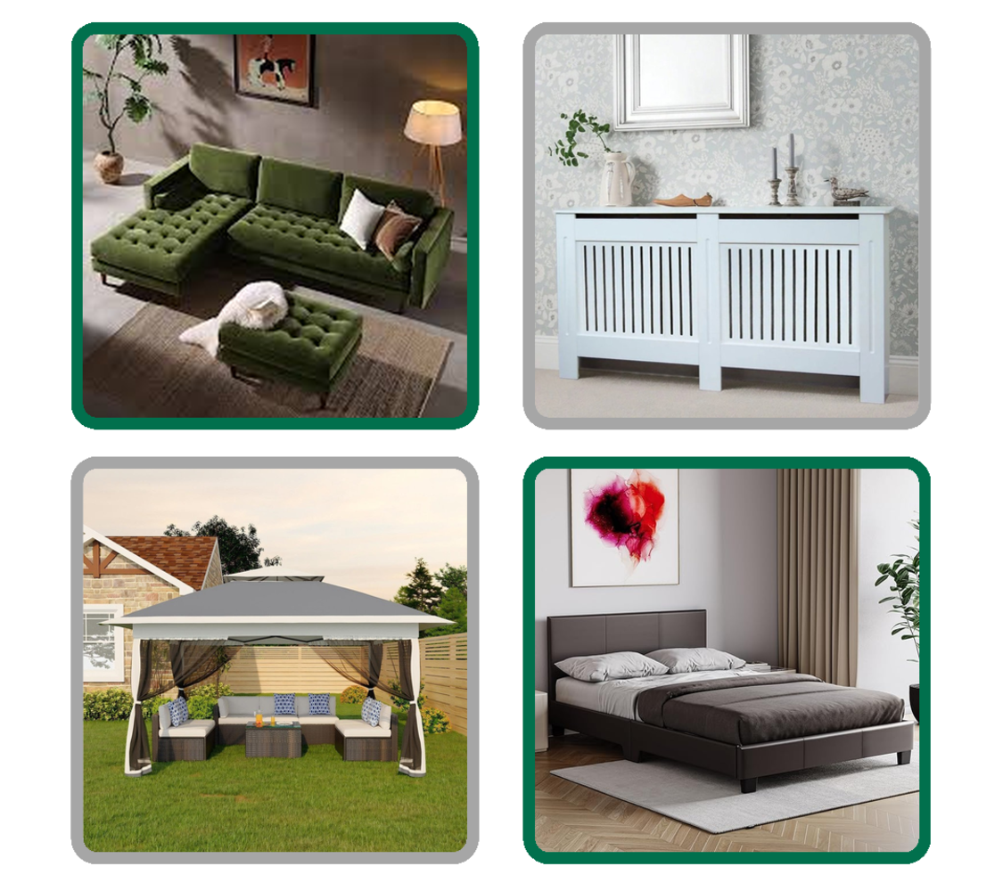 Luxury Bed Frames, Sofas, Dining Chairs, Wardrobes with Mirror, Dining Sets, Parasols, Coffee Tables, Dining Tables, Bedsides AND MUCH MORE!