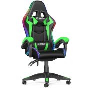 Boxed Reclining Gaming Chair with LED Lights and Headrest Black/Green (LOC: SR6(1.2)-WO1603 - 1LP)