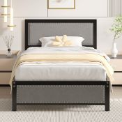 Boxed Platform Bed Frame with Headboard and Footboard, Heavy-Duty Bed Frame with Metal Slats