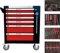 NEW & BOXED SCHWARTZMANN 165 Piece 6 Drawer Tools Trolley Set - BLACK & RED. RRP £899. This