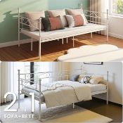 Boxed Day Bed Frame, 90 x 190 cm, Metal, Waterproof Family & Guest Bed, White (LOC: SR6(5.5)-XL439 -