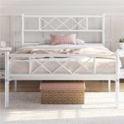 Boxed Modern Metal Bed Frame with Cross-design Headboard & Footboard Single (3') White (LOC: SR6(7.