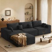 Boxed 3 Seater Fabric Corner Sofa Black (LOC: SR6(3.4)-KK1293 - QP)
