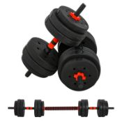 Boxed HOMCOM 25kg 2 IN 1 Adjustable Dumbbells Weight Set, Dumbbell Hand Weight Barbell for Body