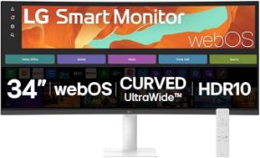 Boxed LG SMART Monitor RRP £329, 34U601SA-W, Curved UltraWide QHD 1440p VA, 34 inch, 100Hz, 5ms GtG,