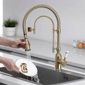 Boxed High Arc Dual-Mode Pull-Down Kitchen Faucet Solid Brass with Porcelain Handle. RRP £299.99. (
