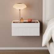 Boxed Flutura Modern Floating White Bedside Table with Glass Top & Jewellery Storage (LOC: SR4-