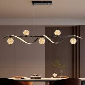 Boxed LED Linear Kitchen Island Light – 6-Light Dimmable Black Fixture with Glass Globe Shades (LOC: