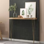 Boxed 1000mm Rustic Narrow Rectangular Console Table with Wooden Top & Metal Hairpin Legs? (LOC: