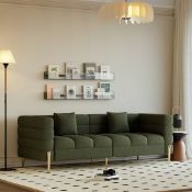 Boxed Axial 200 cm Boucle Fluted Sofa with Gold Legs & Pillows . The Axial collection defines modern