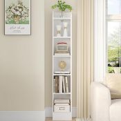 Boxed Hzuaneri Bookcase, 6-Tier Narrow Tall Bookshelf, Wooden Bookshelf with Adjustable Shelf,