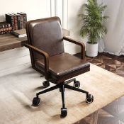 Boxed Adjustable High Back Mid-Century Office Chair Faux Leather & Wood Comfy Office Chair . RRP £
