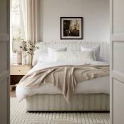 Boxed Celeste Upholstered Storage Bed with Ruffled Headboard, Seashell Stripe King size RRP £679.99.