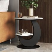Boxed Modern 50 cm Grey Round Sintered Stone End Table with 2 Tiers (LOC: SR4-QA2101 - 1LP)