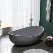 Boxed 1600mm Industrial Concrete Soaking Bath Oval Cement Freestanding Bathtub. RRP £3,499.00. (LOC:
