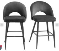 Boxed Oakley Set of 2 Dark Grey Velvet Upholstered Counter Stools with Contrast Piping. RRP £259.99.