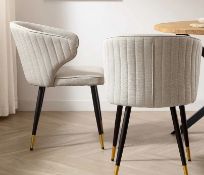 Boxed Langham Set of 2 Oatmeal Woven Fabric Carver Dining Chairs with Fluted Back. RRP £279.99.