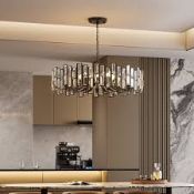 Boxed Clyvra Modern Geometric Crystal Chandelier 10-Light with Adjustable Chain in Black (LOC: SR4-