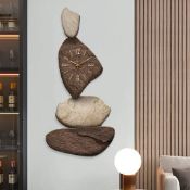 Boxed 80 cm Large Stone Shape Japandi Wall Clock Unique Irregular Home Decor Art Living Room (LOC: