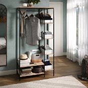 Kelly Oak Effect Open Wardrobe with Side Shelf Storage - Rustic Industrial Wooden and Metal