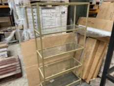 BRAND NEW REGENT BLACK PREMIUM 5 SHELF BRASS GLASSS SHELVED SHELVING UNIT RRP £209 (LOC: CNT-