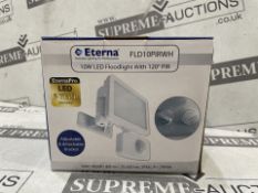 20 X BRAND NEW ETERNA 10W LED FLOODLIGHTS WITH 120 DEGREE PIR RRP £22 EACH (LOC: 19.7-AA9236 - 1P)