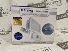 20 X BRAND NEW ETERNA 10W LED FLOODLIGHTS WITH 120 DEGREE PIR RRP £22 EACH (LOC: 48.7-AA9281 - 1P)