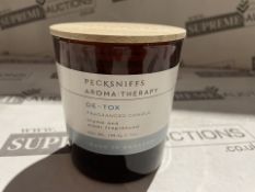 12 X BRAND NEW PECKSNIFFS ENGLAND 198.4G AROMA THERAPY DE-TOX THYME AND ELEMI FRAGRANCED CANDLES RRP