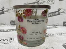 6 X BRAND NEW PECKSNIFFS ENGLAND 550G LUXURY PEONY AND SWEET WILLIAM SCENTED CANDLES RRP £57 EACH (