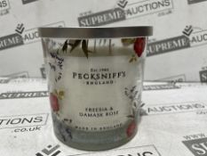 6 X BRAND NEW PECKSNIFFS ENGLAND 550G LUXURY FREESIA AND DAMASK ROSE SCENTED CANDLES RRP £57 EACH (
