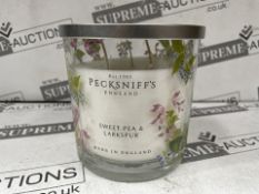 6 X BRAND NEW PECKSNIFFS ENGLAND 550G LUXURY SWEET PEA AND LARKSPUR SCENTED CANDLES RRP £57 EACH (