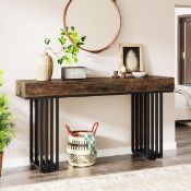 Boxed Console Table for Entryway, Industrial Wood Hallway Table with Stylish Metal Frame, Sofa Foyer