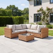 Boxed Saviano 5 Seat Modular L-Shaped Rattan Corner Set Cream & Tan (LOC: SR6(3.5)-KK4718 - HP)