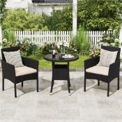 Boxed Outdoor Rattan Chairs and Side Table Beige (LOC: SR6(3.2)-KK4706 - MP)