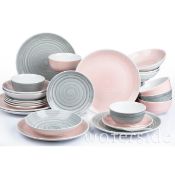 Boxed Waterside 24pc Grey and Pink Spinwash Dinner Set (LOC: SR6(4.4)-KK4736 - 1P)