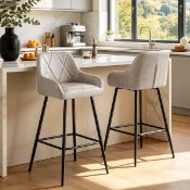 Boxed Fixed Height Faux Leather Upholstered Bar Stool Tufted Back with Footrest (Set of 2) Latte (